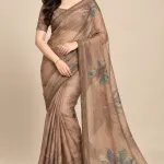 Mauve Printed Cotton Blend Saree with Handcrafted Sequins & Pipe Work Motif - Mauve